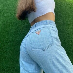 Vintage 80s high waisted gingham printed light wash Guess jeans USA 26”